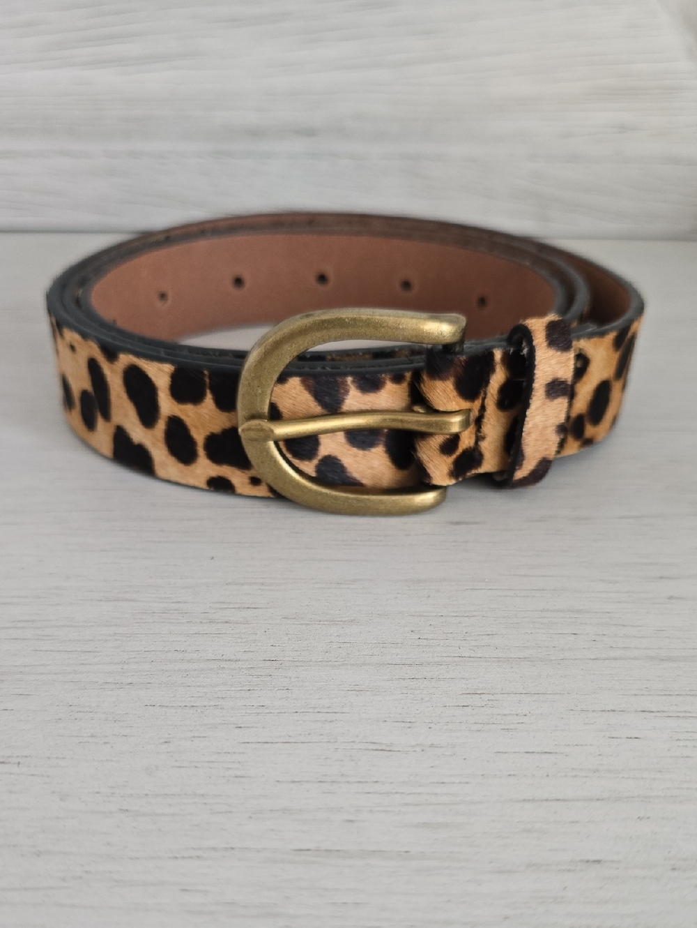 Leopard Print Calf Hair Leather Belt - L